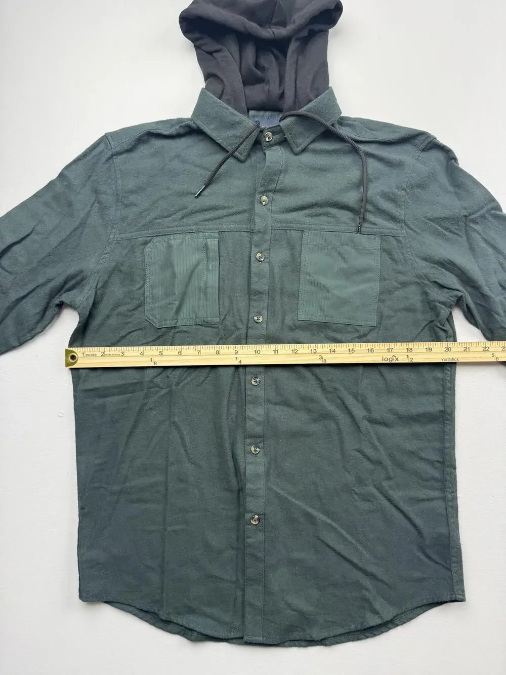Nomad Shirt Mens Medium Green Solid Long Sleeve Hooded Button Up Casual Cotton